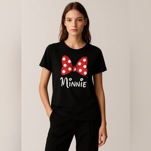 DISNEY | Minnie Mouse Glitter Red Polka Dot Bow Tee Shirt Black